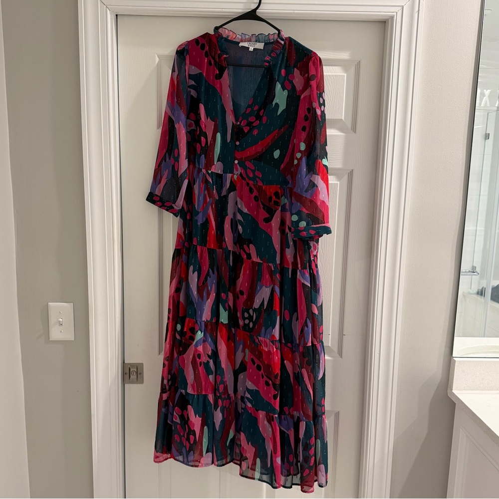 CROSBY by Mollie Burch Vibrant Pink and Blue Midi Dress